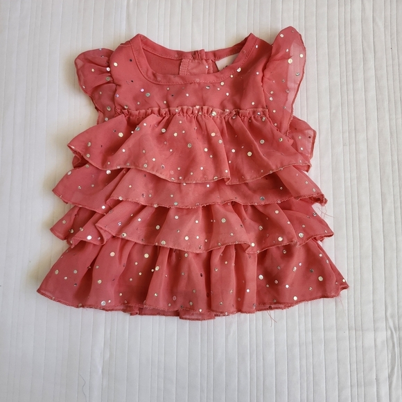 Other - Pink Ruffled Baby Dress with Silver Polka Dots